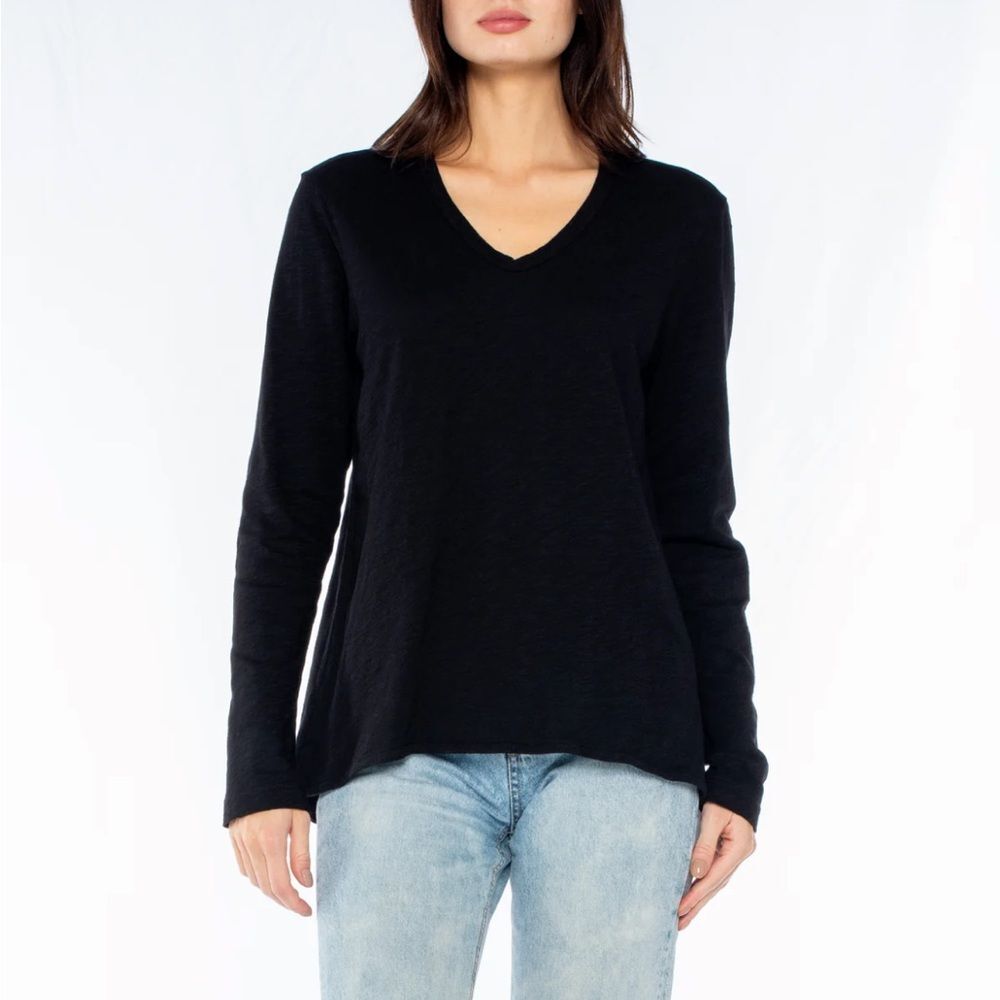 Wilt Long Sleeve Shrunken Boyfriend Top in Black Size Small